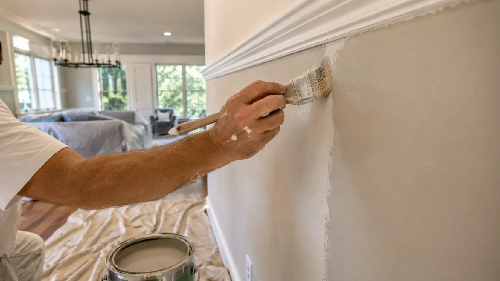 Painter cutting in a wall edge