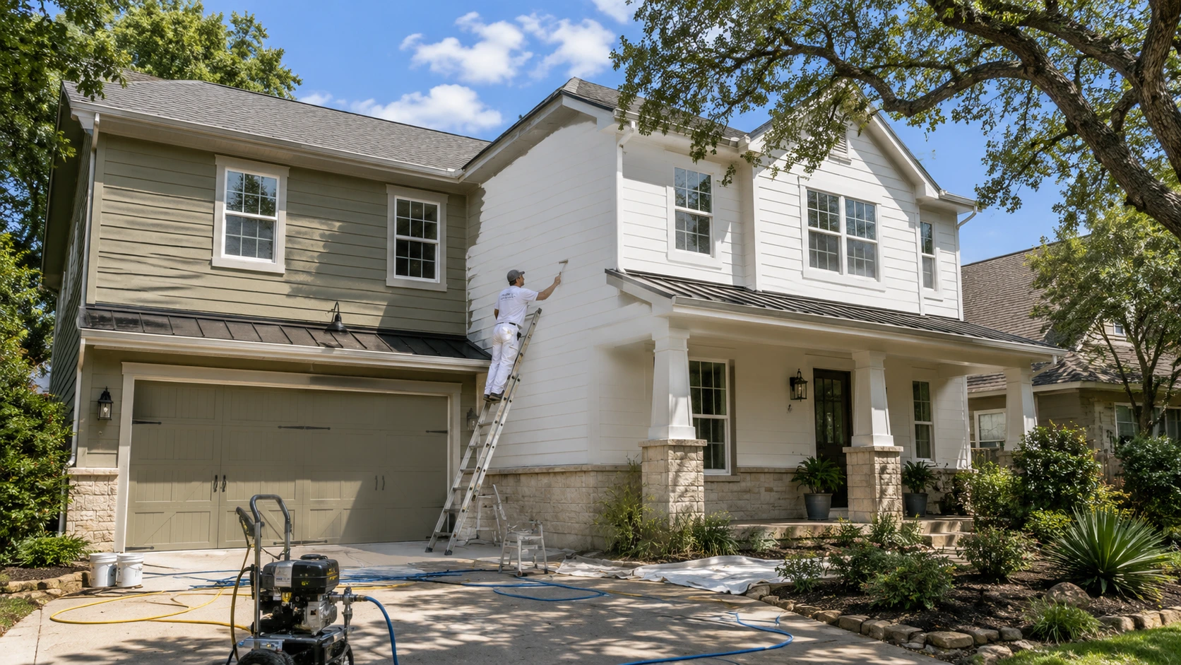 Crew painting a building exterior